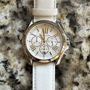 Michael Kors White and Gold-Tone Chronograph Leather Watch